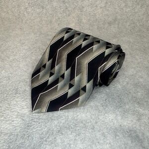 Grappa Tie Mens One Size Black Gray Italian Silk Handmade USA‎ Geometric Chevron